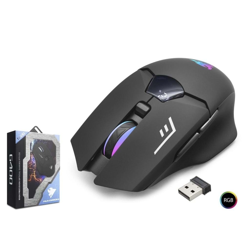 Hadron G400 Gaming Bluetooth Kablosuz Mouse Type-C Şarjlı + Led Ekran 1600Dpi Rgb Oyuncu Sessiz Mouse Siyah