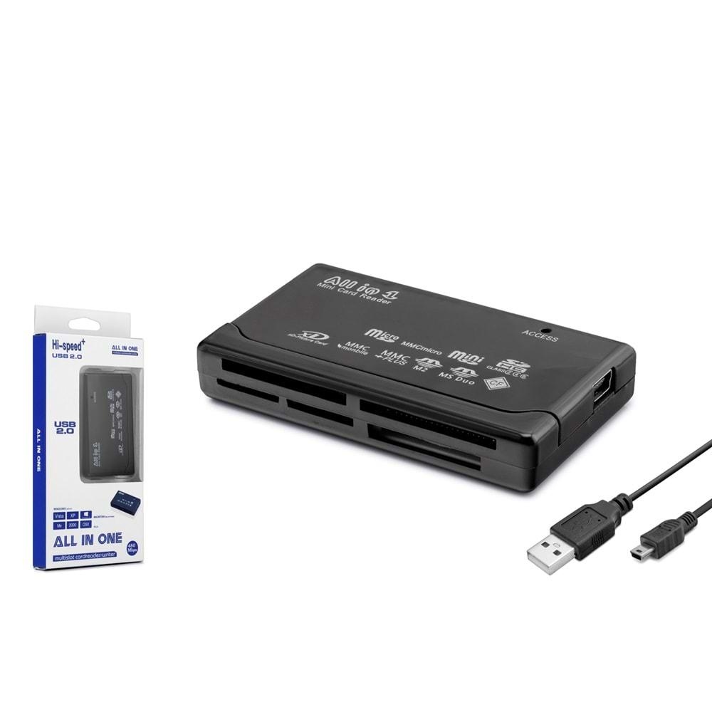 HADRON HDX7012 USB Kart Okuyucu CF / SD / MicroSD / MS / XD / M2 - Siyah