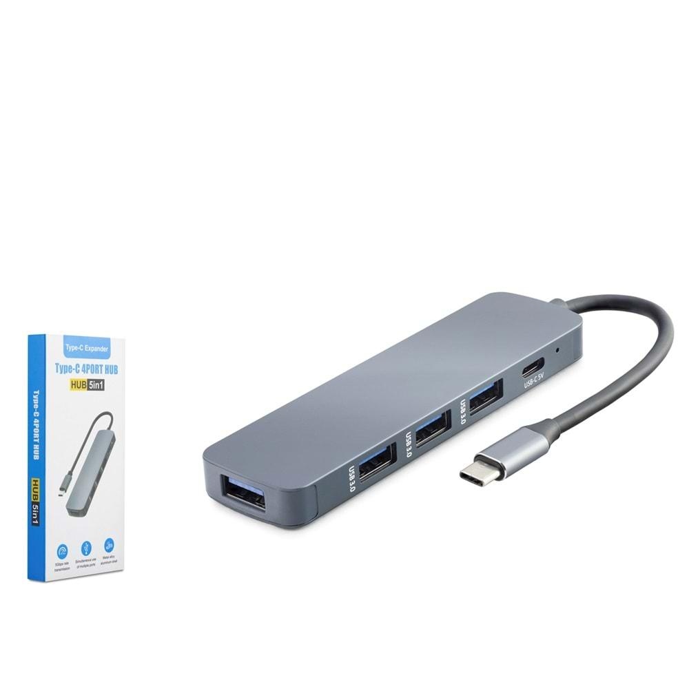 Hadron Hdx7044 Type-C Hub 4*Usb3.0 + Dc Sv Gri